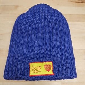Blue Love Your Melon Cuffed Knit Beanie Hat with “Chilly Open” Patch